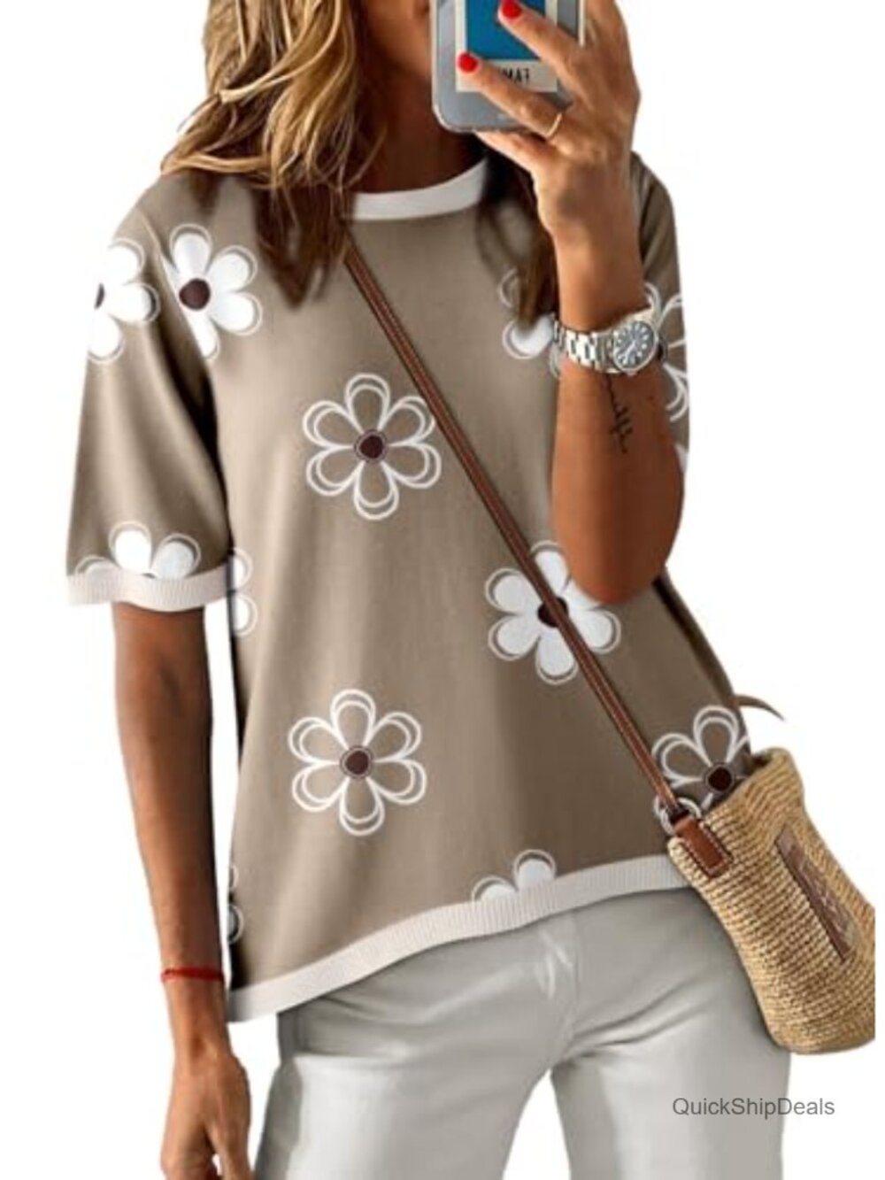 Womens Striped Color Block High Low Knit Short Sleeve Pullover Top